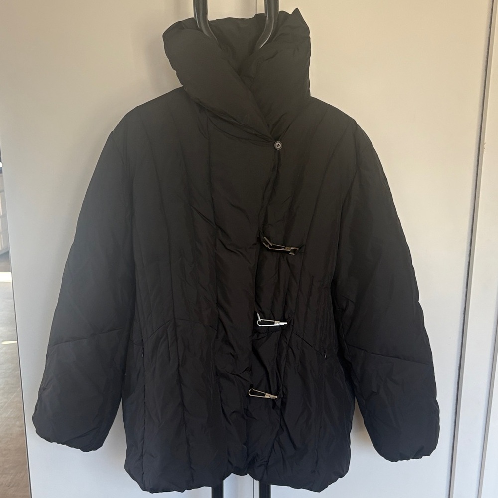 Larry Levine Flap Puffer Quilted Black Down Waterfowl Feather Jacket XL - Picture 2 of 11